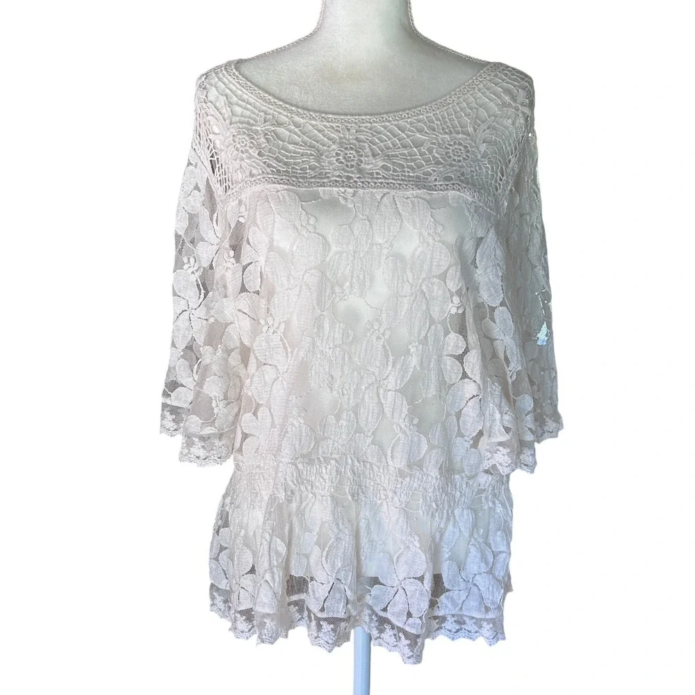 Endless Designs Lace Blouse Cotton Nylon XL Ivory Excellent Boho Cottagecore - Picture 1 of 10